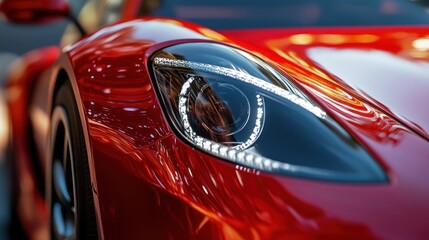 Fototapeta premium Close Up of a Red Sports Car Headlight
