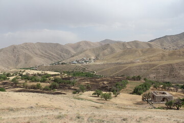 Historic stone ruins on rugged terrain with dry vegetation, showcasing ancient cultural heritage.