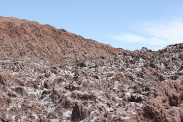 Expansive rocky desert with patches of white salt and dry terrain under the open sky, showcasing nature�s resilience.