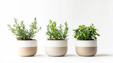 Potted Herbs on a White Background: A Modern Home Decor Touch