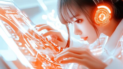 Woman Using Laptop with AI Technology