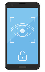 生体認証セキュリティ、虹彩認証とスマートフォンのイラスト