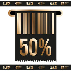 Luxury Black Friday Sale Coupon template design isolated transparent background. Gold Sale Coupon in Voucher machine. Black Friday vector barrier tape frame. 