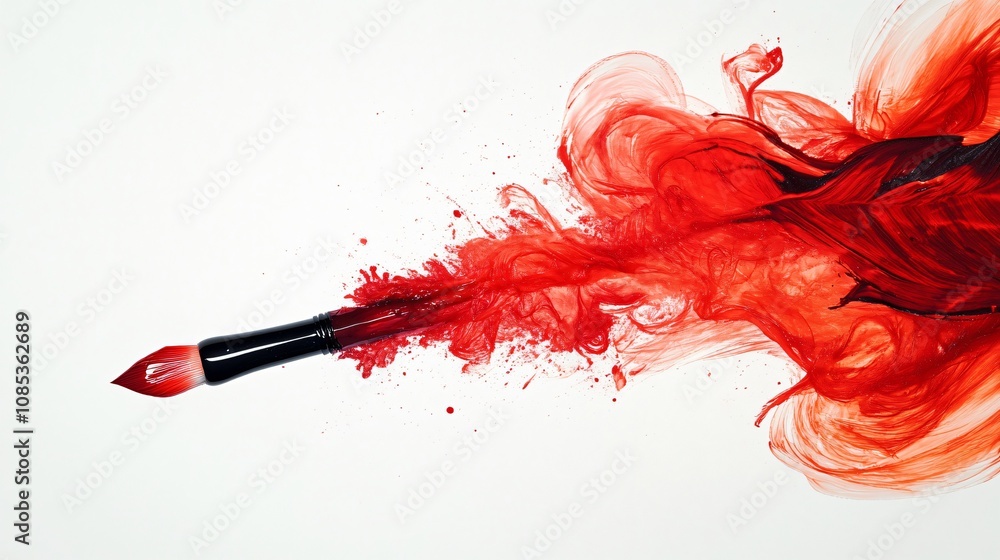 Poster red paint splashing from brush: abstract art in motion. explore the vibrant energy and dynamic flow 