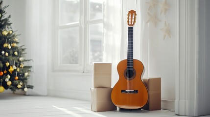 Christmas Harmony: Guitar and Gifts by the Festive Tree