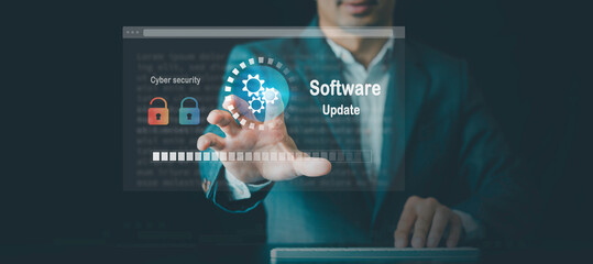 Software update concept, operating system upgrade, installing new version, and improved Cyber security