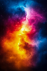 Naklejka premium The cosmos displays an exhilarating nebula with brilliant colors blending together, evoking a sense of wonder and the beauty of the universe
