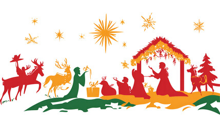 Obraz premium Colorful Nativity Scene With Stars And Holiday Elements - Captures the joyful spirit of Christmas celebration and tradition.