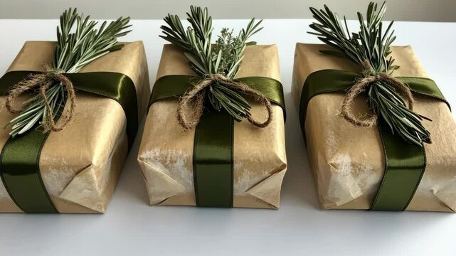 Elegant presents are arranged in a row