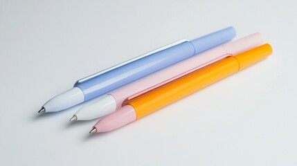 Trio of Pastel Pens on White: A Modern Stationery Still Life