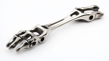 Obraz premium Intricate Skeletal Sculpture: A Metallic Masterpiece of Bone and Chrome