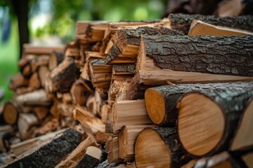 Woodchopping of wooden logs using a log splitter.