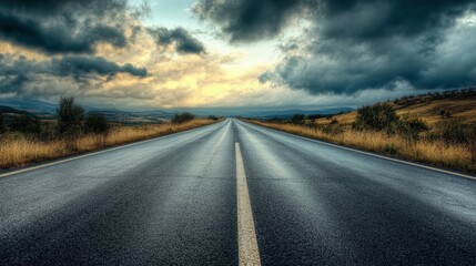 Naklejka premium Empty highway asphalt road and beautiful sky in landscape green park 