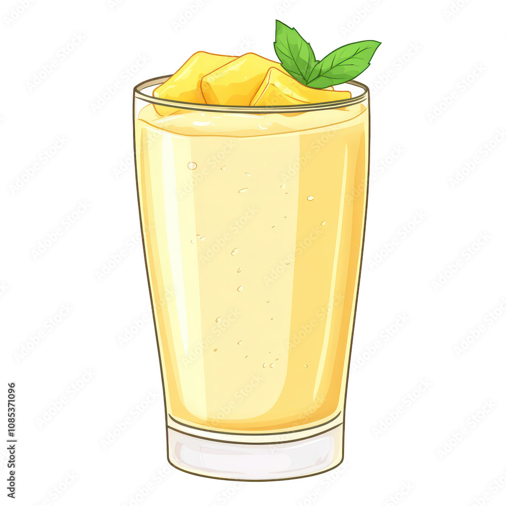 Poster refreshing mango smoothie with ice and mint garnish isolated on transparent background