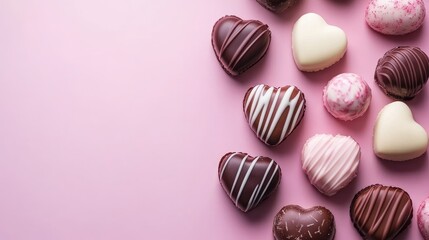 Delicious Valentines Day Chocolate Candy Hearts on Pastel Pink, Romantic Gift Concept