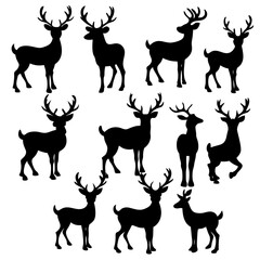 Christmas Deer Silhouette Vector,  Festive Reindeer Silhouette Vector, Silhouette  Deer