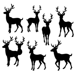 Christmas Deer Silhouette Vector,  Festive Reindeer Silhouette Vector, Silhouette  Deer