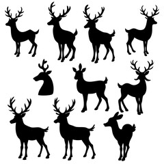Christmas Deer Silhouette Vector,  Festive Reindeer Silhouette Vector, Silhouette  Deer