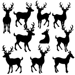 Christmas Deer Silhouette Vector,  Festive Reindeer Silhouette Vector, Silhouette  Deer