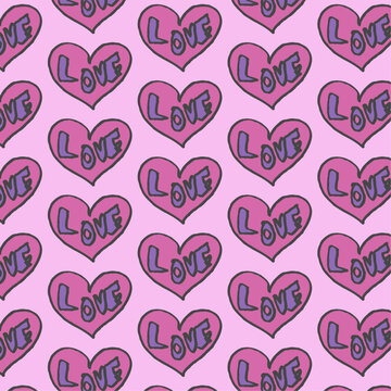 Seamless pattern Happy Valentine's Day in pastel colours of hearts pink