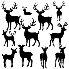 Naklejka premium Christmas Deer Silhouette Vector, Festive Reindeer Silhouette Vector, Silhouette Deer