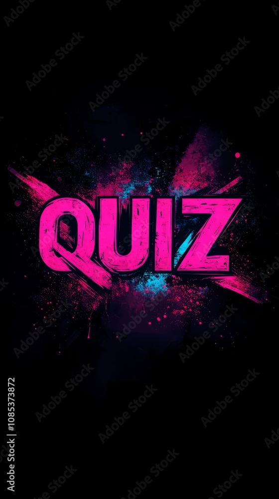 Poster quiz night: energetic pink and cyan quiz title graphic: a vibrant, stylized 