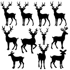 Christmas Deer Silhouette Vector,  Festive Reindeer Silhouette Vector, Silhouette  Deer