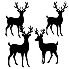 Christmas Deer Silhouette Vector,  Festive Reindeer Silhouette Vector, Silhouette  Deer