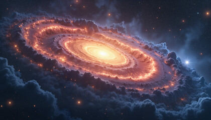 Cosmic galaxy spiral with glowing core and colorful clouds in space