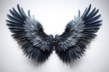 Fototapeta premium Symmetrical Black Wings Displayed Elegantly Against a Pristine White Background in Tilt-Shift Photography for Artistic and Nature-Inspired Themes
