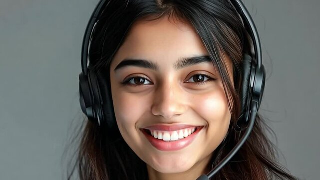 Smiling customer service rep in bright office, helping clients over phone, exuding confidence and professionalism. Cheerful and friendly, approachable and reliable