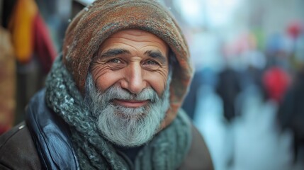 A happy male enjoys life amidst the vibrant atmosphere of a city street