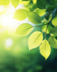 Fresh green leaves shining in the sunlight during a serene morning in nature