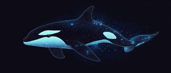 Obraz premium A Glowing Orca Whale Illustrated With Geometric Lines