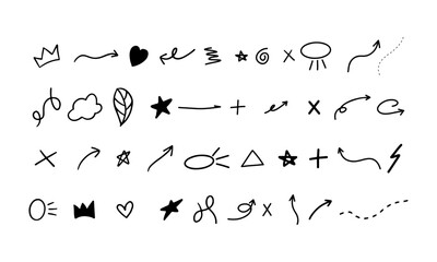 Collection fun doodle shapes drawn with charcoal or chalk.