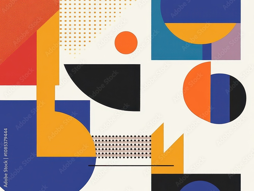 Poster abstract geometric shapes in a format create a modern aesthetic, set against a crisp white backdrop