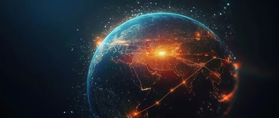 Stunning Visual Representation of Earth with Luminous Network Connections Illustrating Global Data Flow and Technological Interconnectivity in a Digital Cosmos