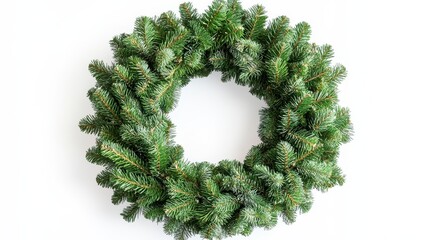 christmas pine wreath green isolated on white background with shadow