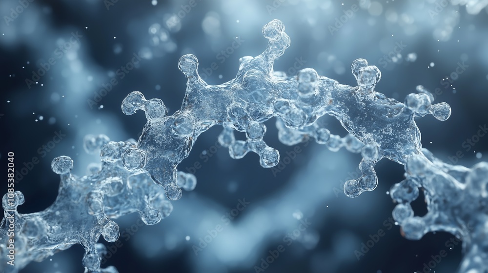 Fototapete a close-up view of a transparent molecular structure rendered in blue hues, showcasing an intricate 