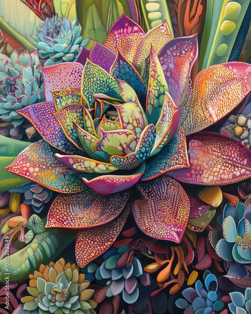 Aufkleber an intimate view of succulent plants reveals a stunning array of intricate patterns and vibrant hues