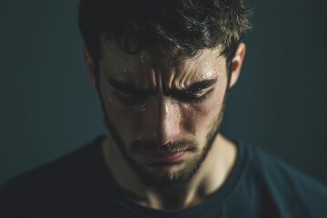 Obraz premium A Moment of Reflection: A Man in Contemplation and Emotional Depth