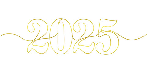 2025 continuous line art banner. New Year element design