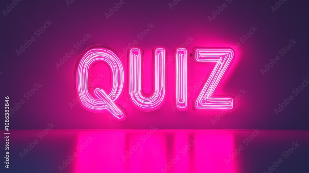 Poster neon quiz sign: a vibrant pink neon sign spells out 