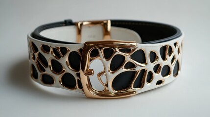 A unique design highlighting intricate patterns on a chic belt against a white backdrop for a contemporary look.