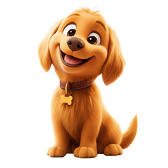 A cute cartoon Labrador retriever puppy with yellow collar is sitting on a transparent background