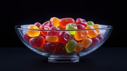 Close-up of a bowl filled with vibrant holiday hard candies against a black background, ideal for festive promotions