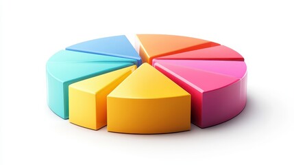 Obraz premium Colorful interactive pie chart on a white background, illustrating data segments for visual analysis.