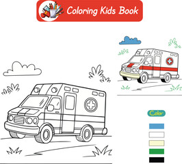 Coloring book for kids ambulance vector