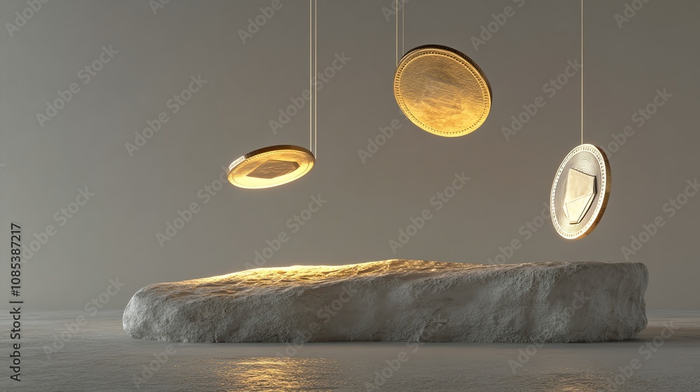 Poster minimalist design with abstract lights above a textured base.