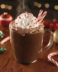 Peppermint Hot Chocolate With Whipped Cream and Candy Canes, Perfect for the Holidays